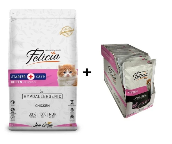 Felicia Yavru Tavuklu Kedi Maması 2 kg + 12 Adet Felicia Tavuklu Yavru Yaş Mama 85 Gr ürün görseli 1