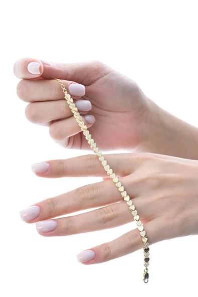 Gümüş altın yaldızlı zirkon taşlı modern görünümlü sevgi zinciri kalp bileklik SGTL12854GOLD ürün görseli 1