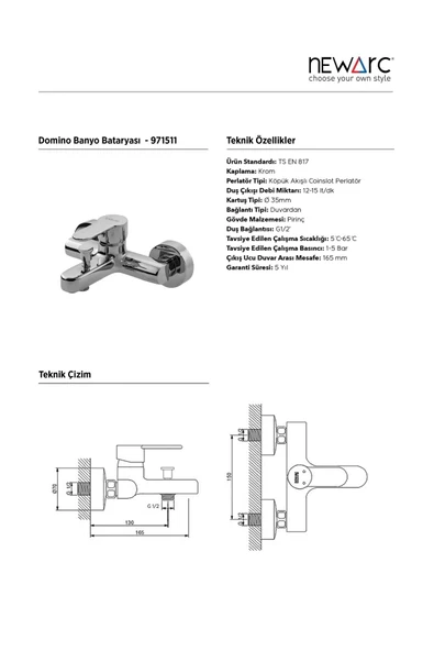 NEWARC DOMİNO BANYO BATARYASI - Resim 3