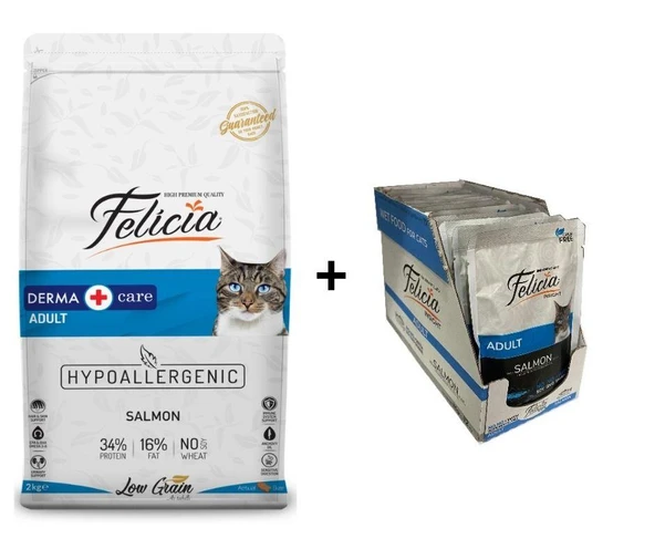 Felicia Somonlu Yetişkin Kedi Maması 2 kg + 12 Adet Felicia Kuzulu Yaş Mama 85 Gr ürün görseli 1
