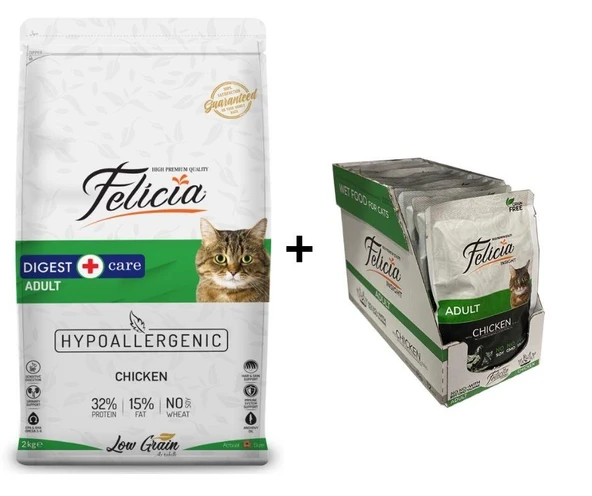 Felicia Tavuklu Yetişkin Kedi Maması 2 kg + 12 Adet Felicia Tavuklu Yaş Mama 85 Gr ürün görseli 1