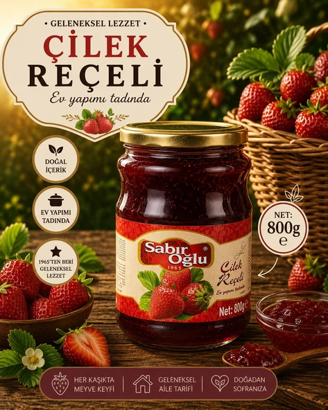 SABIROĞLU ÇİLEK REÇELİ NET 800 GR KAVANOZ ürün görseli 1