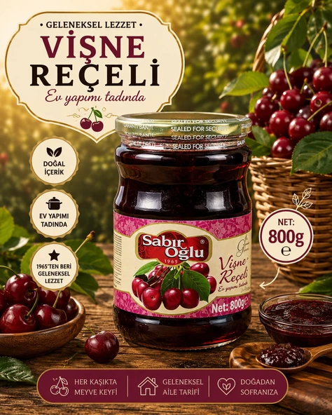 SABIROĞLU VİŞNE REÇELİ NET 800 GR KAVANOZ ürün görseli 1