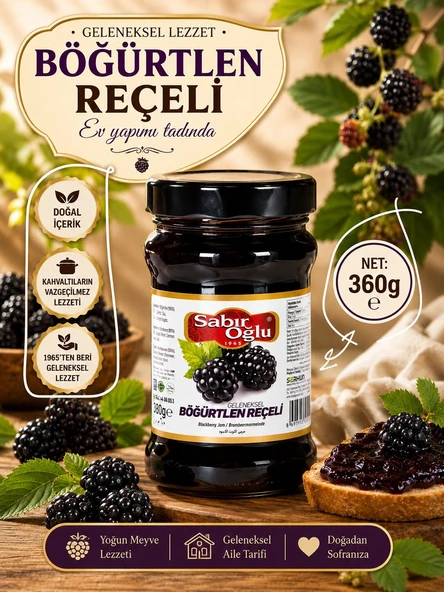 SABIROĞLU BÖĞÜRTLEN REÇELİ NET 360 GR KAVANOZ ürün görseli 1