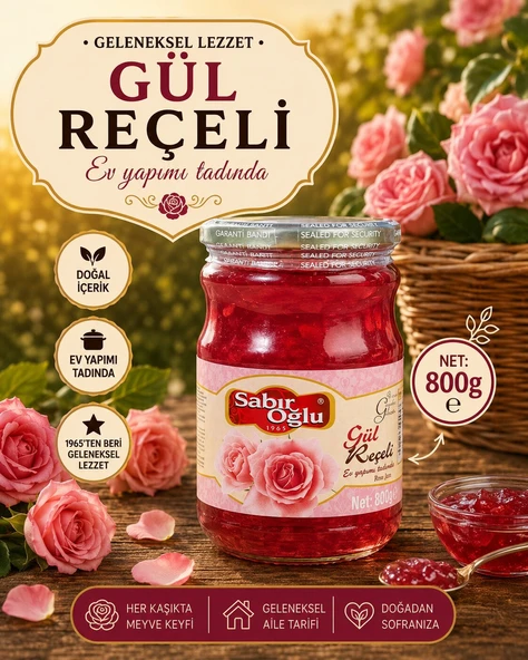 SABIROĞLU GÜL REÇELİ NET 800 GR KAVANOZ ürün görseli 1