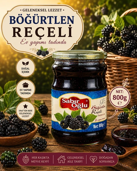 SABIROĞLU BÖĞÜRTLEN REÇELİ NET 800 GR KAVANOZ ürün görseli 1