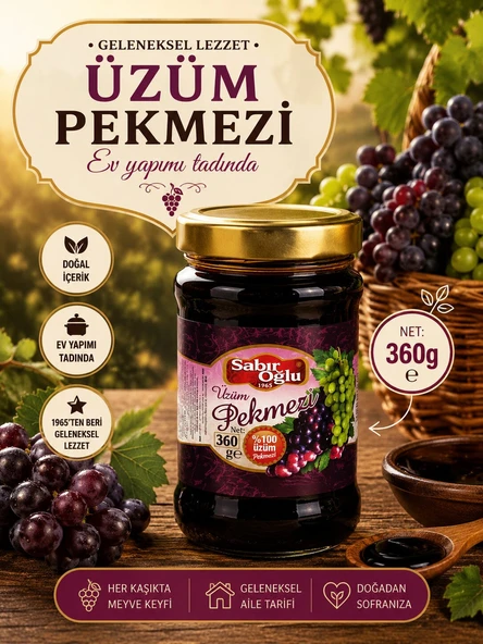 SABIROĞLU ÜZÜM PEKMEZİ NET 360 GR KAVANOZ ürün görseli 1