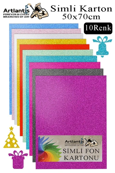 Simli Karton 50x70 cm 10 Renk 1 Paket 10 lu Simli Karton Parıltılı Kağıt Anasınıfı Kreş Etkinlik Proje Dekoratif ürün görseli 1