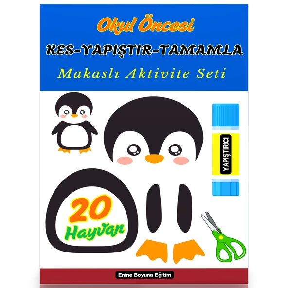 Okul Öncesi KES-YAPIŞTIR-Tamamla Makaslı Aktivite Seti (20 Hayvan) ürün görseli 1
