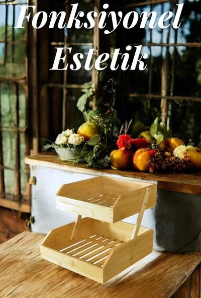 Bambu 2 katlı meyvelik - bambu katlı sunumluk ürün görseli 1