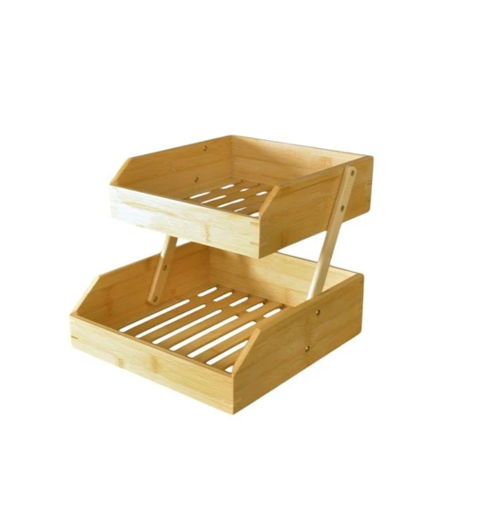 Bambu 2 katlı meyvelik - bambu katlı sunumluk - Resim 5