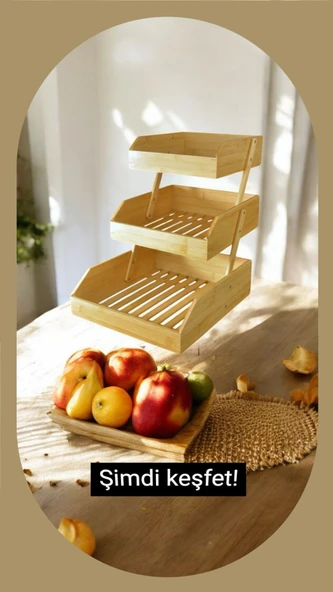 Bambu 3 katlı meyvelik - bambu katlı sunumluk - Resim 3