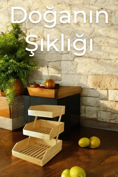 Bambu 3 katlı meyvelik - bambu katlı sunumluk ürün görseli 1