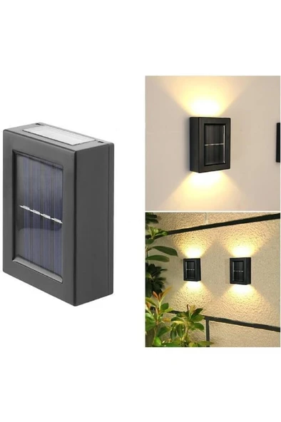 11 cm Solar Çift Taraflı Duvar Aplik Lambası 4 Ledli Sarı Işık Güneş Enerjili Bahçe Dekoratif Lamba ürün görseli 1