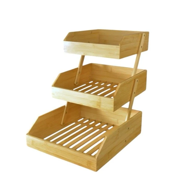 Bambu 3 katlı meyvelik - bambu katlı sunumluk - Resim 5