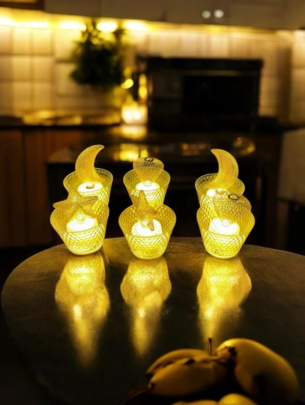Dekoratif led mum - 3 model 6 lı led ışık mumluk aksesuar ürün görseli 1