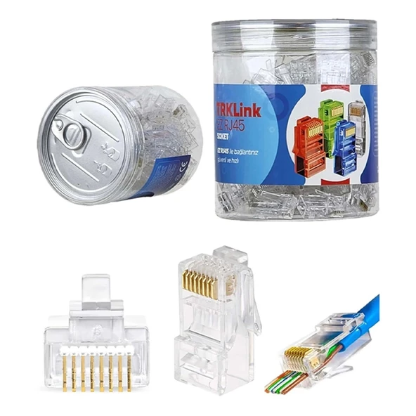 TRKLink EZ RJ45 KONNEKTÖR (ŞEFFAF) 100 'lü PAKET YENİ NESİL ürün görseli 1