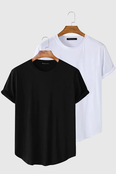2'li Erkek Oval Kesim Basic Fit Pis Yaka Salaş T-shirt ürün görseli 1