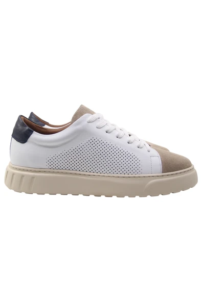 Erkek Beyaz Deri & Bej Süet Sneaker ürün görseli 1