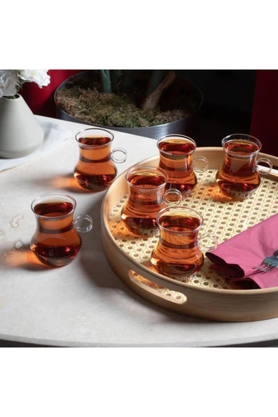Perotti dem borosilikat ince cam kulplu çay bardağı - 6 lı çay bardak ürün görseli 1