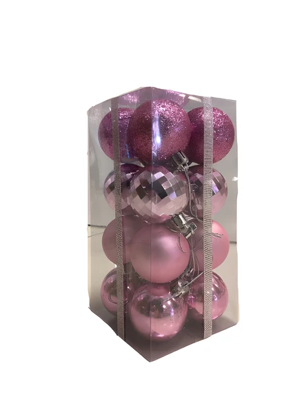 YILBAŞI PEMBE  TOP AĞAÇ SÜSÜ 5 CM KARMA SET 16'LI ürün görseli 1