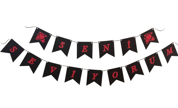 BANNER SENİ SEVİYORUM SİYAH KIRMIZI BAYRAK (2M) ürün görseli 1