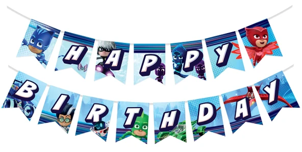 PJ MASKELİLER TREND LİSANSLI HAPPY BIRTHDAY BANNER (2,10 m) ürün görseli 1