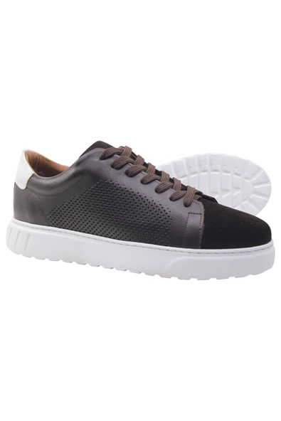 Erkek Hakiki Kahve Deri & Süet Sneaker - Resim 2