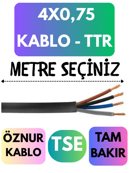 Öznur 4X0,75 TTR Kablo Metre Seçenekli (Siyah) ürün görseli 1
