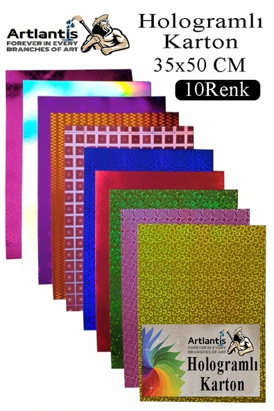 Hologramlı Karton 35X50 cm 10 Renk 1 Paket Hulogramlı Fon Kartonu Kağıt Yanar Döner Parlak Hologram Okul Öncesi Kreş ürün görseli 1