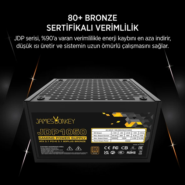 JAMES DONKEY JDP1050 APFC 12CM 80+ BRONZE 1050W PS - Resim 3