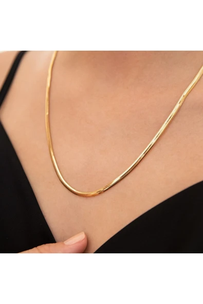 Gold Renk Balık Sırtı Çelik Kolye - Resim 5