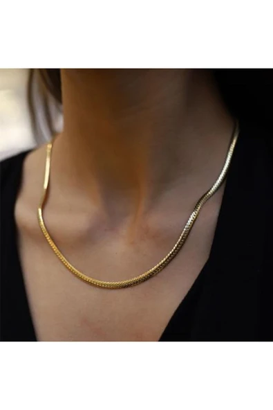 Gold Renk Balık Sırtı Çelik Kolye - Resim 3