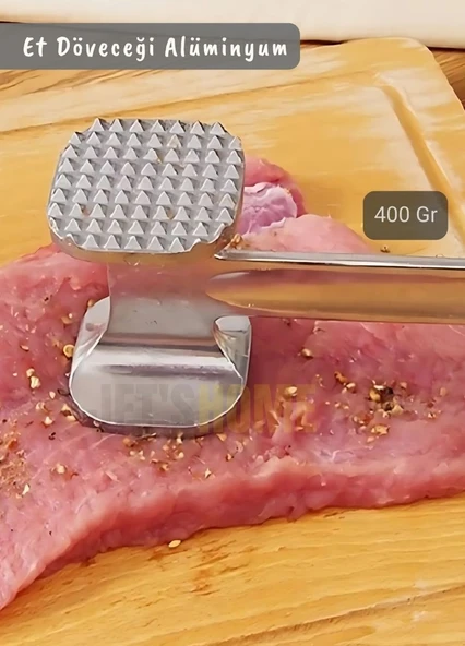 Et Döveceği Alüminyum Saplı Et Terbiyeleme Et Yumuşatma Çift Taraflı Alüminyum 400 Gr ürün görseli 1
