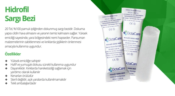 OctaCare Hidrofil Sargı Bezi 10 cm x 50 m	1 Adet ürün görseli 1