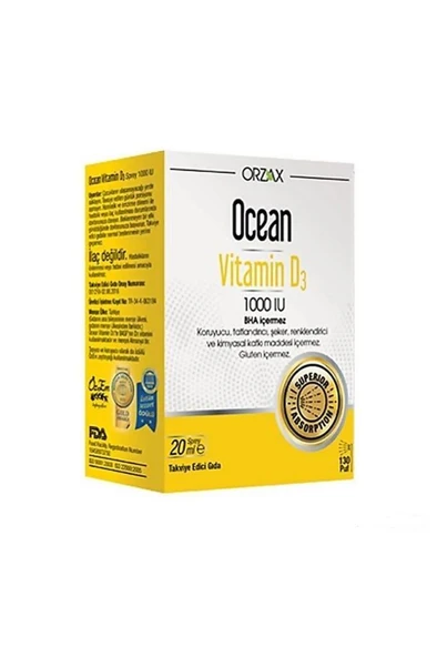 Ocean Vitamin D3 1000 IU 20Ml Sprey - SKT: 03/2027 ürün görseli 1