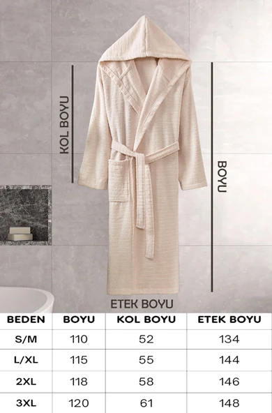 Kapüşonlu Bornoz Doğa Bej S/M - Resim 3