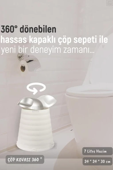 Çöp Kovası Bas-Çek Kapaklı Çöp Kutusu Banyo Çöp Kovası Beyaz 7 Litre ürün görseli 1