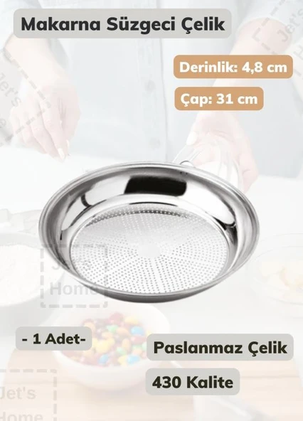 Makarna Süzgeci 31 cm Paslanmaz Çelik Süzgeç İnce ürün görseli 1