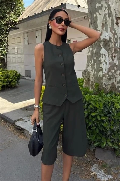 Midi Şortlu Ve Yelekli Viscon Takım 10167 - Resim 2