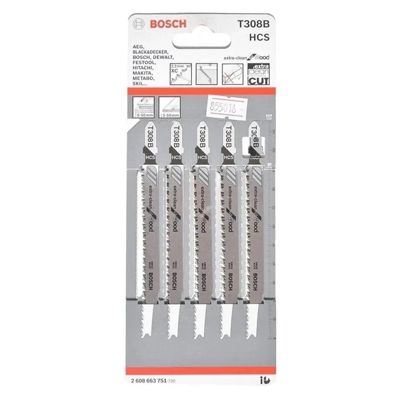 BOSCH Dekupaj Bıçağı ExCleanfWood T308B 5li ürün görseli 1