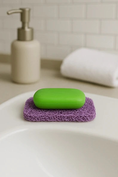 Valerine Life Lila Sabunluk Kaymaz Kıvırcık Lif Dokulu Hızlı Kuruyan Su Tahliyeli Sabun Altlığı 7x11cm 3 Adet ürün görseli 1