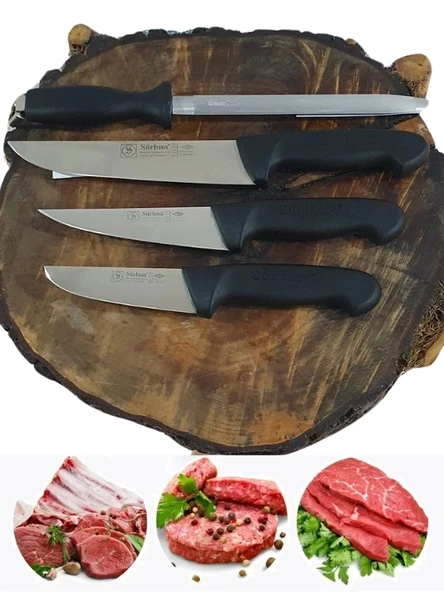 Handmade Sürmene Kasap Kurban Serisi Bıçak Seti Et Sebze Yüzme Sıyırma 3lü + Solingen 8 Bileyici ürün görseli 1