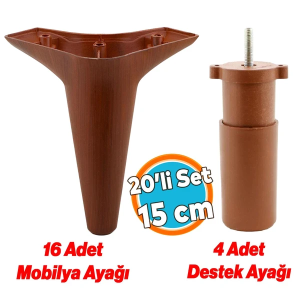 Mobilya Kanepe Koltuk TV Ünitesi Destek Ayağı 15 cm Kahverengi Ayakları 20'li Set ürün görseli 1