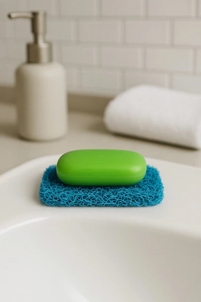 Valerine Life Turkuaz Sabunluk Kaymaz Kıvırcık Lif Dokulu Hızlı Kuruyan Su Tahliyeli Sabun Altlığı 7x11cm 3 Adet ürün görseli 1