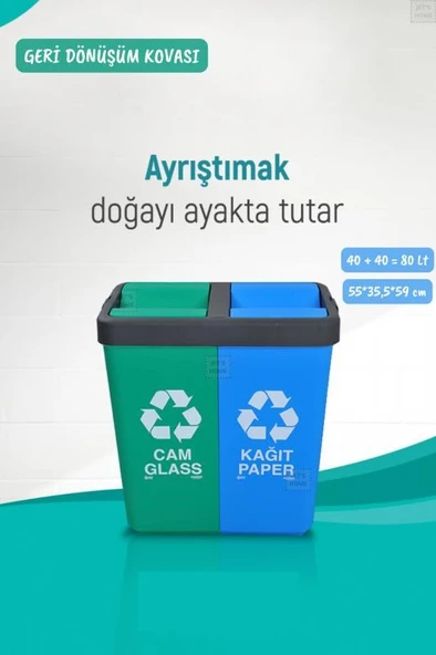 Geri Dönüşüm Kutusu Cam Kağıt Geri Dönüşüm Kovası Yeşil Mavi 80 Litre ürün görseli 1