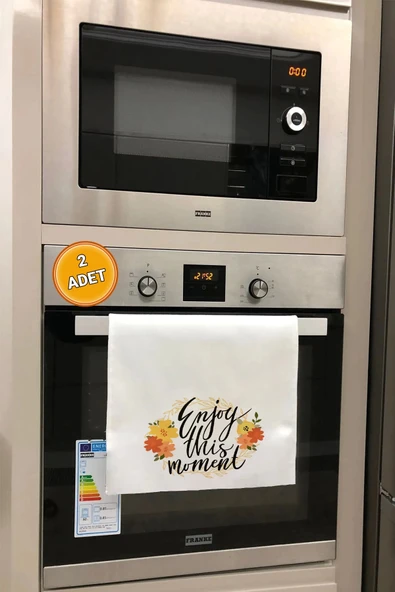 Valerine Life Bu Anın Tadını Çıkar Mutfak Kurulama Fırın Beyaz El Havlusu %100 Pamuklu 35x50cm 2 Adet ürün görseli 1