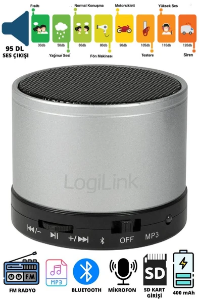 LogiLink SP0051 Bluetooth Hoparlör Speaker With Mp3 Player Silver ürün görseli 1