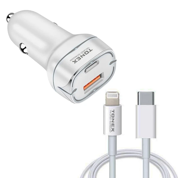 Tonex LA-38W PD + USB-A Type-C to Lightning Kablolu Araç İçi Şarj Aleti Set ürün görseli 1