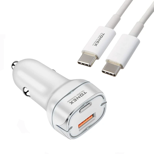 Tonex TA-38W PD + USB-A Type-C to Type-C Kablolu Araç İçi Şarj Aleti Set ürün görseli 1